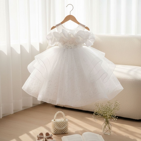 White  Flower Girl Dress, Baby Tutu Dress, Toddler Birthday Dress, 3D Rose Dress, Handmade Baby Girl Dress, Princess Tulle Dress
