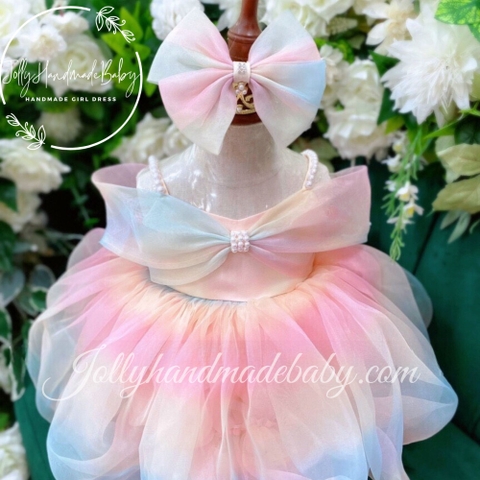 PINK RAINBOW ORGANZA DRESS | Pink Organza Baby Girl Dress | Personalized Infant Girl Pink Tulle Dress | Gift For Christmas