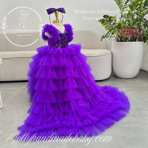 Luxury Purple Long Train Girl Dress - Custom Color You Like And Custom Size