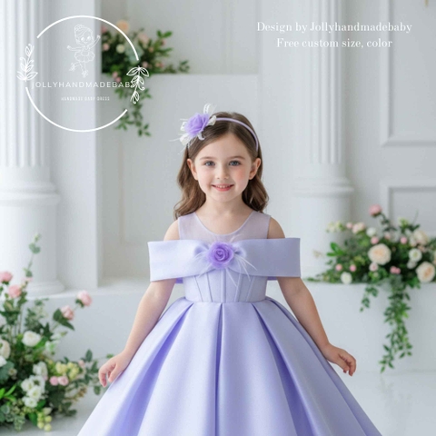 Lavender Flower Girl Dress, Baby Girl Purple Princess Dress, Off Shoulder Toddler Dress, Birthday Outfit, Handmade Custom Size Dress