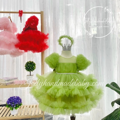 Elegant Avocado Tulle Girl Dress | Birthday Tulle Girl Dress | Baby Girl Tulle Dress