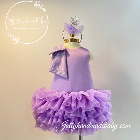 Cap Sleeve with Piece of Sequin Cloth Satin Midi Dress in Lavender | Gift for Baby Girl