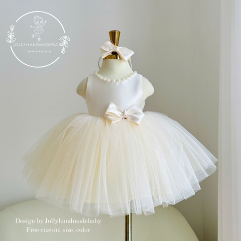 Ivory Baby Tulle Dress, Flower Girl Dress, Big Bow Back, Handmade Toddler Dress, First Birthday Outfit, Custom Size Wedding Dress