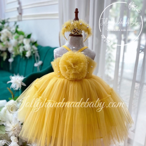 Yellow Tulle Dress With Flower Front | Baby Girl Dress | Cute Girl Dress | Summer Girl Dress