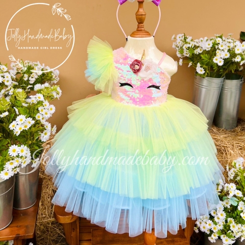 Rainbow Girl Tulle Dress | Baby Girl Birthday Dress | Cute Girl Dress With Headband
