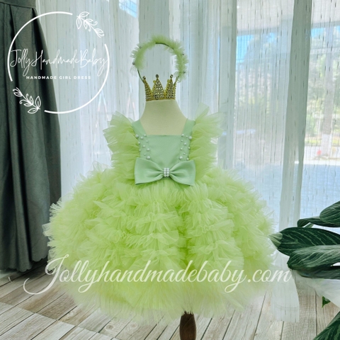 Avocado Baby Girl Birthday Dress | Handmade Tulle Dress | Girl Occasion Dress | Customize Princess Dress