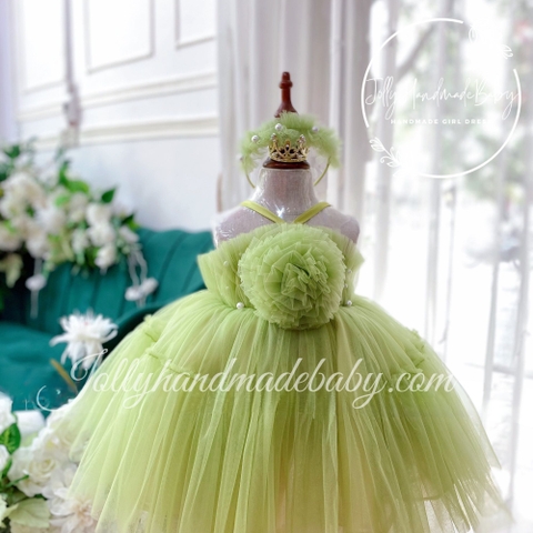 Avocado Tulle Dress With Flower Front | Baby Girl Dress | Cute Girl Dress | Summer Girl Dress
