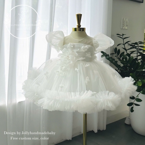 White Flower Girl Dress, Toddler Birthday Dress, Baby Girl Tulle Dress, Puffy Sleeve Princess Dress, Wedding Toddler Dress