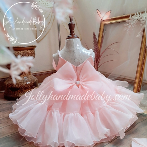 Pink Organza Tulle Girl Dress - Handmade Baby Girl Dress