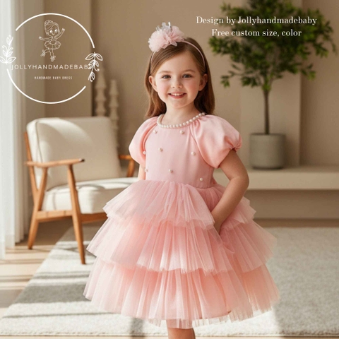 Pink Toddler Princess Dress, Baby Girl Birthday Dress, Pink Tulle Flower Girl Dress, Handmade Party Dress for Little Girl