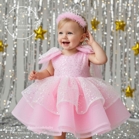 Pink Sequin Girl Dress - Birthday Baby Dress - Princess Dress Baby - Tulle Dress Girls - Custom Size And Color You Love
