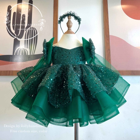 Green Sequin Girl Dress - Birthday Baby Dress - Princess Dress Baby - Tulle Dress Girls - Custom Size And Color You Love