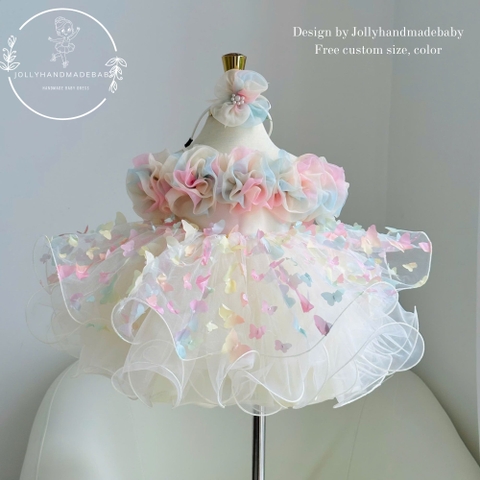 Fairycore Butterfly Baby Dress, Luxury Pastel Tulle Toddler Dress, First Birthday Outfit Girl, Flower Girl Dress, Custom Princess Dress