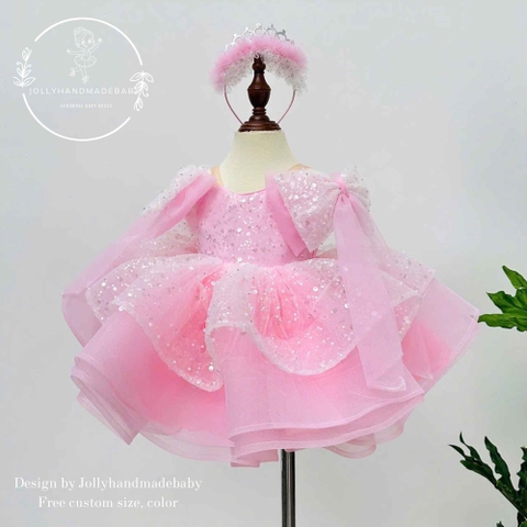 Baby Pink Sequin Girl Dress - Birthday Baby Dress - Princess Dress Baby - Tulle Dress Girls - Custom Size And Color You Love