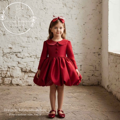 Red Baby Girl Bubble Dress, Satin Princess Dress, Toddler Birthday Outfit, Flower Girl Dress, Blush Pink Party Dress, Custom Size