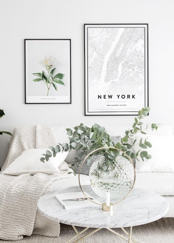 Set 2 Tranh Treo Tường Tráng gương/Canvas Bản Đồ New York Tranh Hoa - MELYHOME