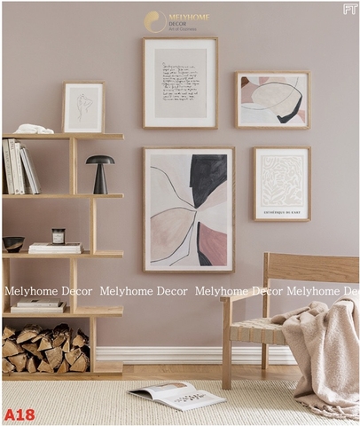 Bộ 5 Tranh Treo Tường Tráng gương/Canvas Hoa Lá Love Trừu Tượng Hồng Trắng - 14