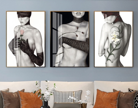 Bộ 3 Tranh Treo Tường Tráng Gương / Canvas Cô Gái Sexy Khoả Thân - MELYHOME- 3