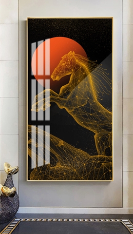 Tranh Đơn Dọc Treo Tường Tráng gương/Canvas Treo Hành Lang Phòng Khách Ngựa - MELYHOME- 1