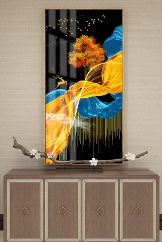 Tranh Đơn Dọc Treo Tường Tráng gương/Canvas Treo Hành Lang Phòng Khách Hươu Nai - MELYHOME- 1