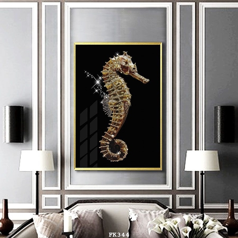Tranh treo tường đơn dọc canvas Tráng gương pha lê cá ngựa trừu tượng (tỷ lệ 2:3) -8