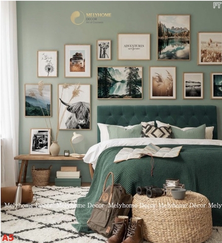 Bộ 13 Tranh Treo Tường Tráng gương/Canvas Phong Cảnh Tropical Bắu Âu Rừng Núi Sông Nước Xanh Lá- 23