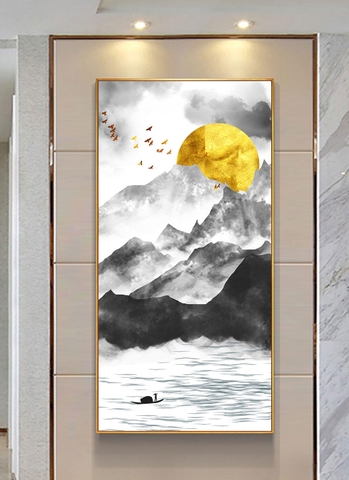 Tranh Đơn Dọc Treo Tường Tráng gương/Canvas Thuỷ Mặc Treo Hành Lang Phòng Khách- MELYHOME- 1