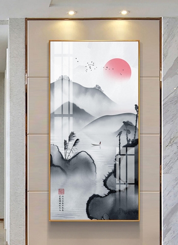 Tranh Đơn Dọc Treo Tường Tráng gương/Canvas Thuỷ Mặc Treo Hành Lang Phòng Khách- MELYHOME- 1