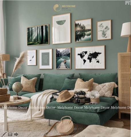 Bộ 8 Tranh Treo Tường Tráng gương/Canvas Phong Cảnh Tropical Bắu Âu Rừng Núi Sông Nước Xanh Lá- 23