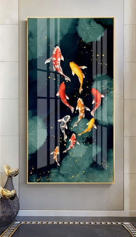 Tranh Đơn Dọc Treo Tường Tráng gương/Canvas Treo Hành Lang Phòng Khách Cá Chép Bơi Lội - MELYHOME- 1