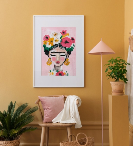 Tranh Đơn Treo Tường Tráng gương/Canvas Tone Trắng Cô gái Hoa Phong Cách Sơn Dầu- MELYHOME