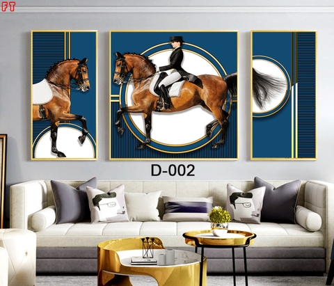 Bộ 3 tranh treo tường phong thuỷ Canvas Tráng gương cao cấp tranh ngựa mã đáo thành công -11