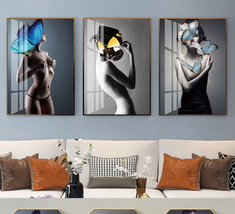 Bộ 3 Tranh Treo Tường Tráng Gương / Canvas Cô Gái Sexy Khoả Thân - MELYHOME- 4