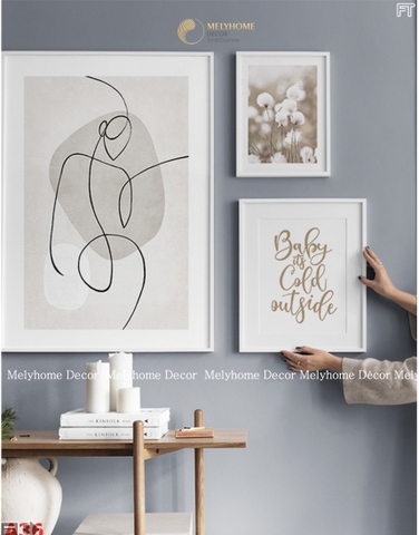 Bộ 3 Tranh Treo Tường Tráng gương/Canvas Tối Giản Minimalism Cô Gái Hoa Bồ Công Anh Trừu Tượng Trắng - 20