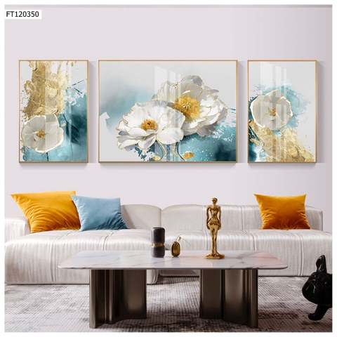 Bộ 3 Tranh Treo Tường Tráng gương / Canvas Cao Cấp - Hoa -Kiểu mới- 4668-3