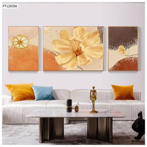 Bộ 3 Tranh Treo Tường Tráng gương / Canvas Cao Cấp - Hoa & Trừu Tượng -Kiểu mới- 4668-1
