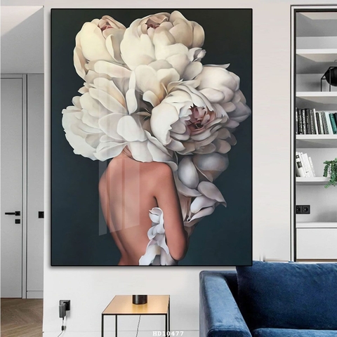 Tranh Đơn Dọc Treo Tường Tráng Gương / Canvas Tone Trắng Cô gái Khoả Thân Sexy CG11- MELYHOME