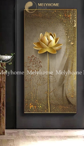 Tranh Đơn Dọc Treo Tường Tráng gương / Canvas Hoa Sen Vàng -HSD127