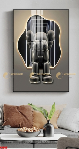 Tranh treo tường đơn dọc canvas Tráng gương gấu bearbrick kaws (tỷ lệ 2:3) -2