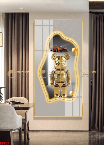 Tranh treo tường đơn dọc canvas Tráng gương Gấu Bearbrick Kaws hiện đại (tỷ lệ 1:2) -2