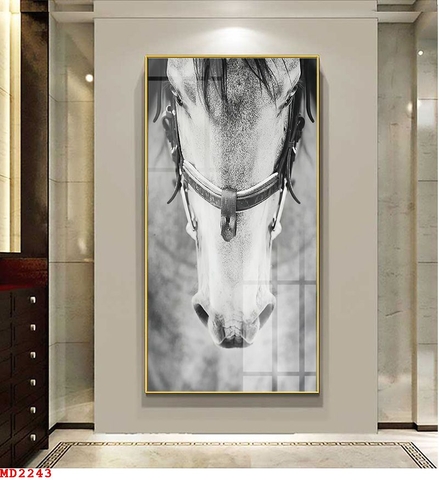 Tranh Đơn Dọc Treo Tường Tráng gương Ngựa trắng đen hiện đại- tỷ lệ 1:2 -39