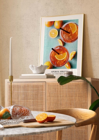 Tranh Đơn Treo Tường Tráng gương/Canvas Tone Cam Đỏ Xanh Nước Ép Trái Cây- MELYHOME