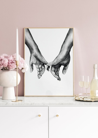 Tranh Đơn Treo Tường Tráng gương/Canvas Tone Trắng Đen Tối Giản Cầm Tay Nhau Couple Love- MELYHOME