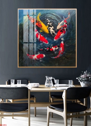 Tranh treo tường đơn vuông- Tráng gương Cao Cấp Cá Chép - Cửu Ngư Quần Hội -2