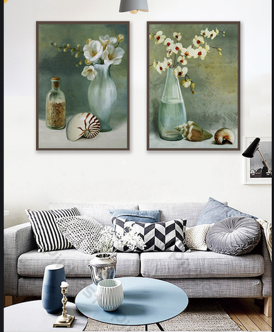 Bộ 2 Tranh Treo tường Tráng Gương / Canvas Bình Hoa Sơn Dầu - 4