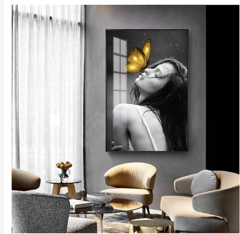 Tranh Đơn Dọc Treo Tường Tráng Gương / Canvas Tone Trắng Cô gái Khoả Thân Sexy CG21-23- MELYHOME