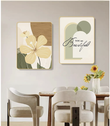 Bộ 2 Tranh Treo tường Tráng Gương / Canvas Cánh Hoa Trừu Tượng Tối Giản Boho Minimalism - 7