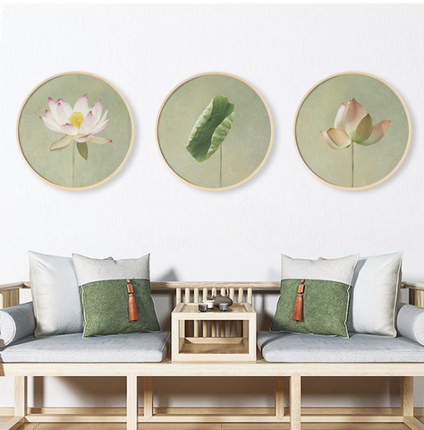 Bộ 3 Bức Tranh Tròn Hoa Sen Tráng gương Pha Lê Cao Cấp - HST1