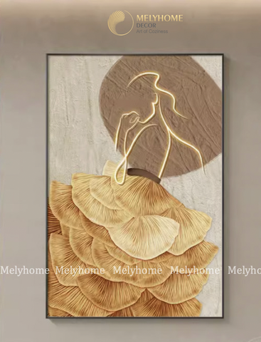 Tranh Đơn Dọc Treo Tường Tráng Gương / Canvas Cao Cấp Cô Gái Trừu Tượng Tối Giản Boho Minimalism CGDN231- MELYHOME