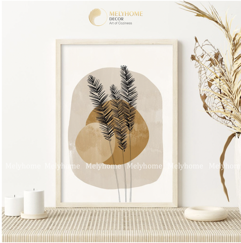 Tranh Đơn Dọc Treo Tường Tráng Gương / Canvas Cao Cấp Trừu Tượng Tối Giản Boho Minimalism BHDN232- MELYHOME